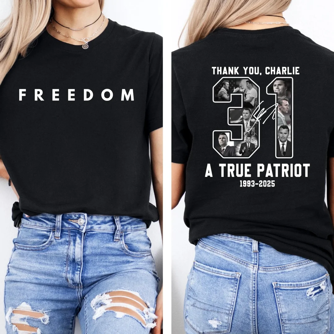 Vrijheid Charlie Kirk Een echte patriot 31 T-shirt, rust in vrede Charlie Kirk, dank u Charlie, Charles Kirk Memorial, conservatief