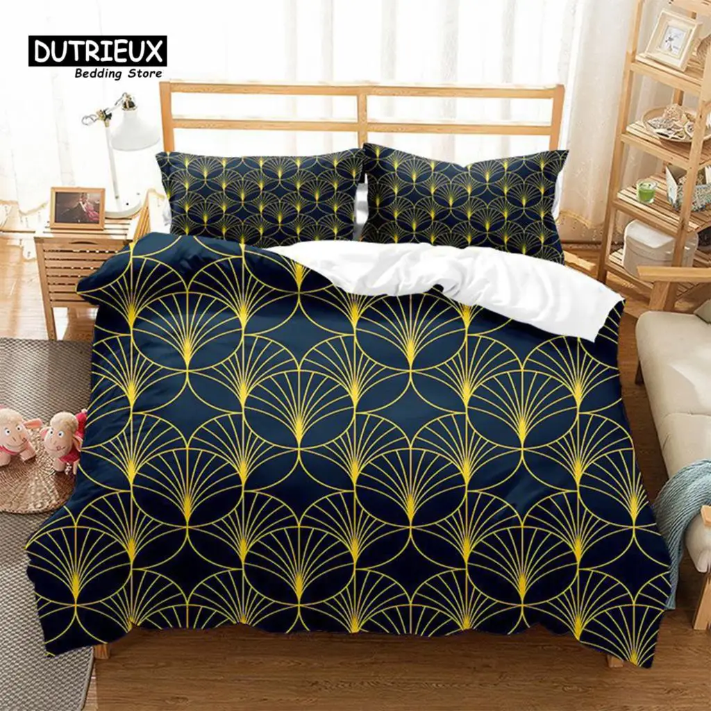 Fish Scales Bedding Set Geometric Pattern Duvet Cover Set Microfiber Comforter Cover Single Double King Queen Size For Kids Teen