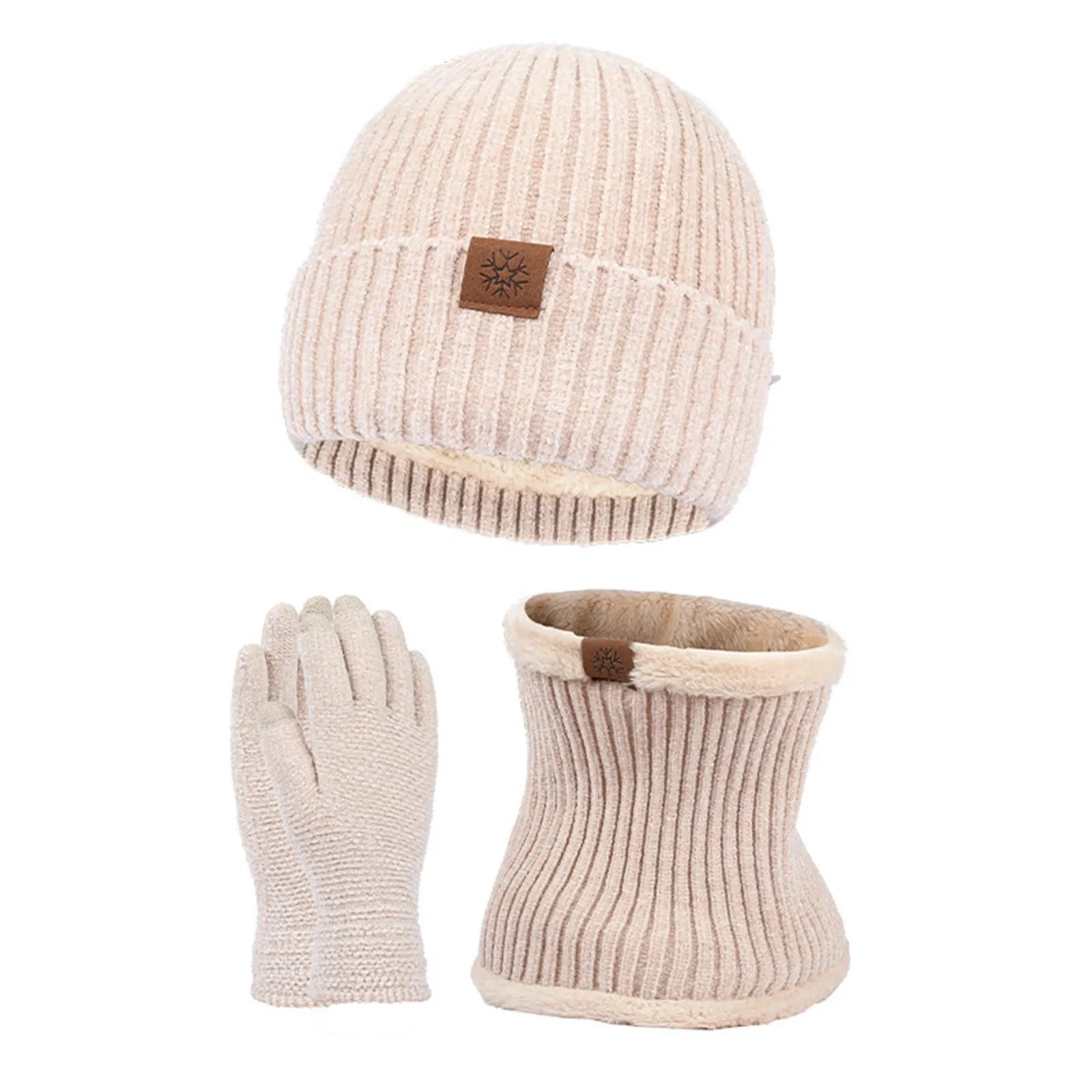 Conjunto de lana para mantener el calor, gorro Unisex, guantes de forro polar, bufanda de punto, conjunto de tres piezas