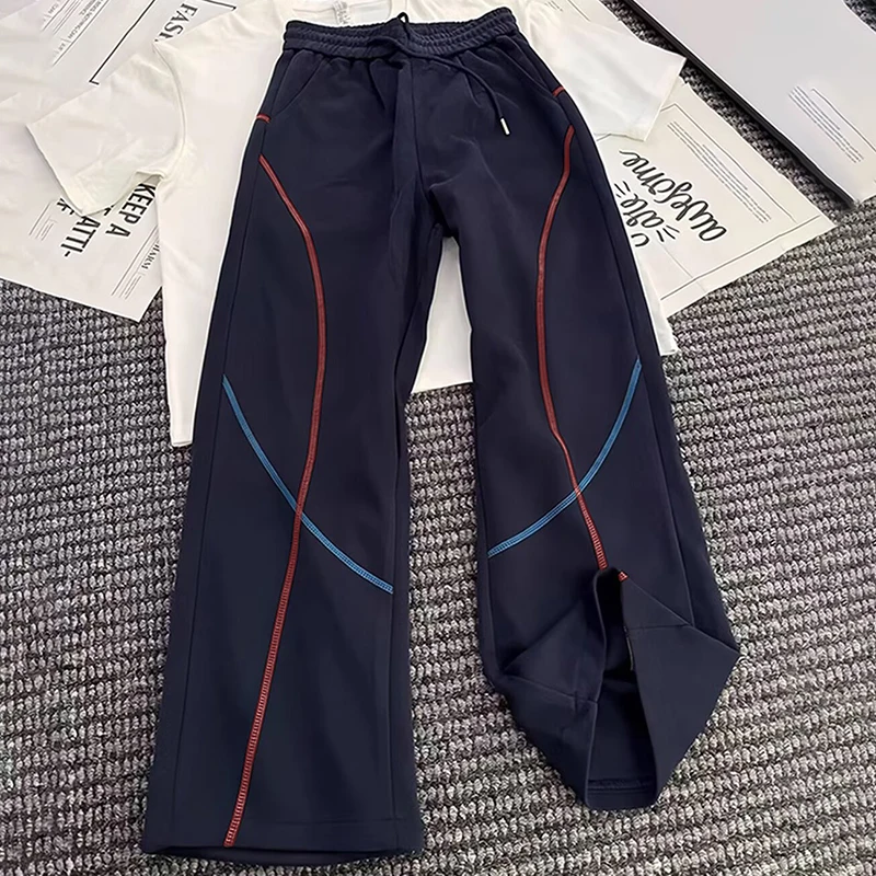 

Мужские спортивные брюки с цветными блоками на шнурке, мужские спортивные штаны, широкие брюки в стиле хип-хоп, удобные мешковатые повседневные брюки для бега