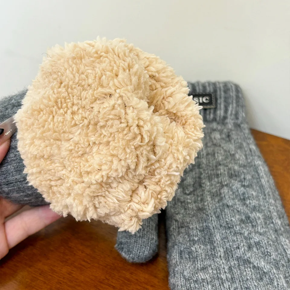 Mens Windproof ถุงมือความร้อนถักธุรกิจ Coldproof Double Layer หนาขนแกะเรียงราย Professional Touchscreen Compatible