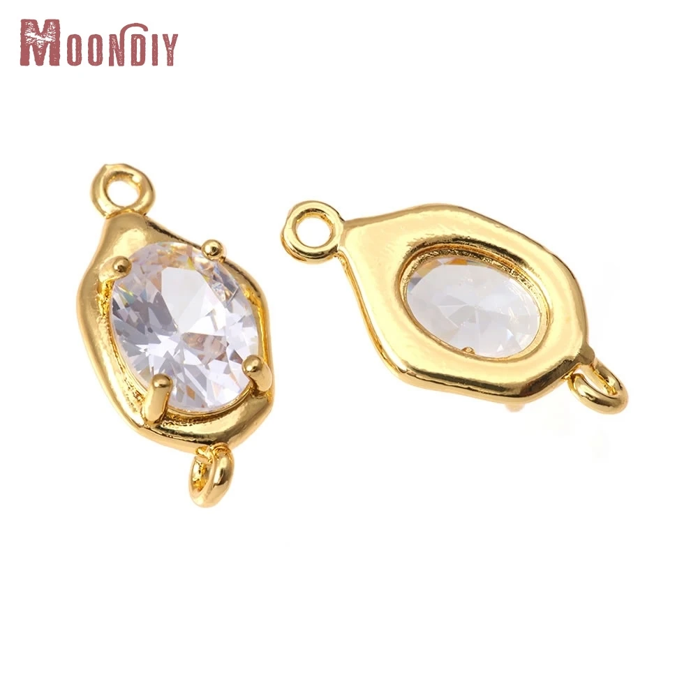 

10PCS 18K Gold Color Brass Zircon 2 Holes Oval Shape Connect Necklace Charms Pendants High Quality Diy Earrings Jewelry Making