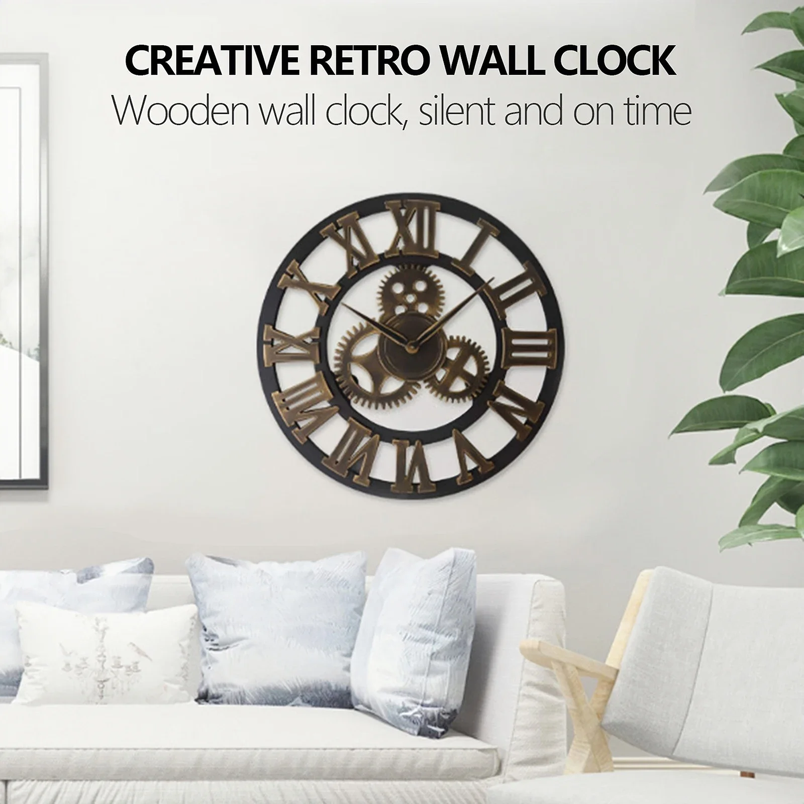 45cm/17.7inch Retro Wall Clock Personalized Industrial Style Mute Creative Wall Clock Roman Numeral Vintage Living Room Clock