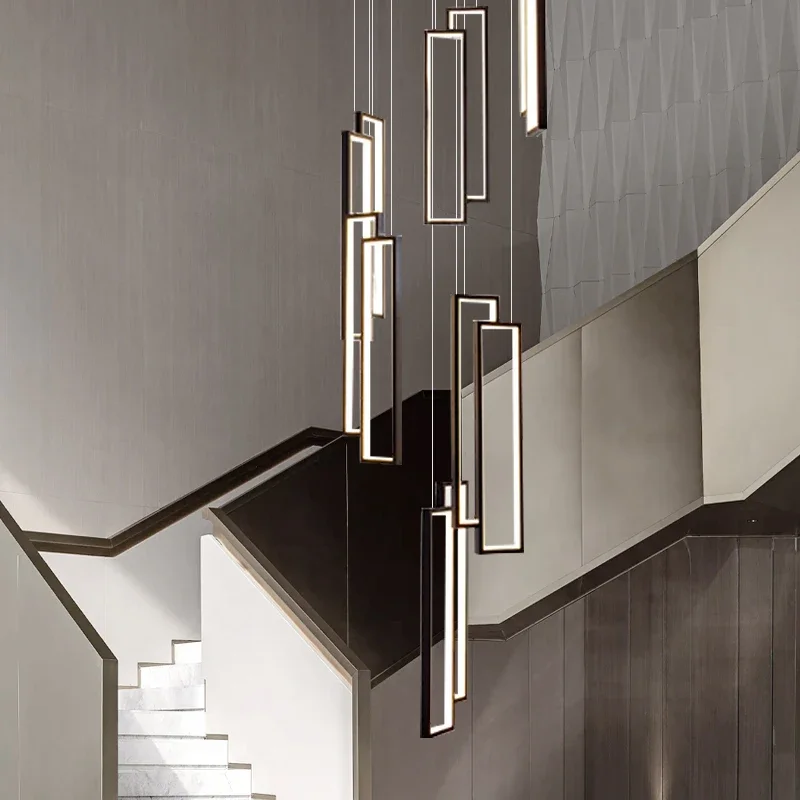 Pendant Light Lustre Modern Stairs High Ceiling Led Silicone Ceiling Hanging Lamp Black Led Nordic Staircase Chandelier Villa
