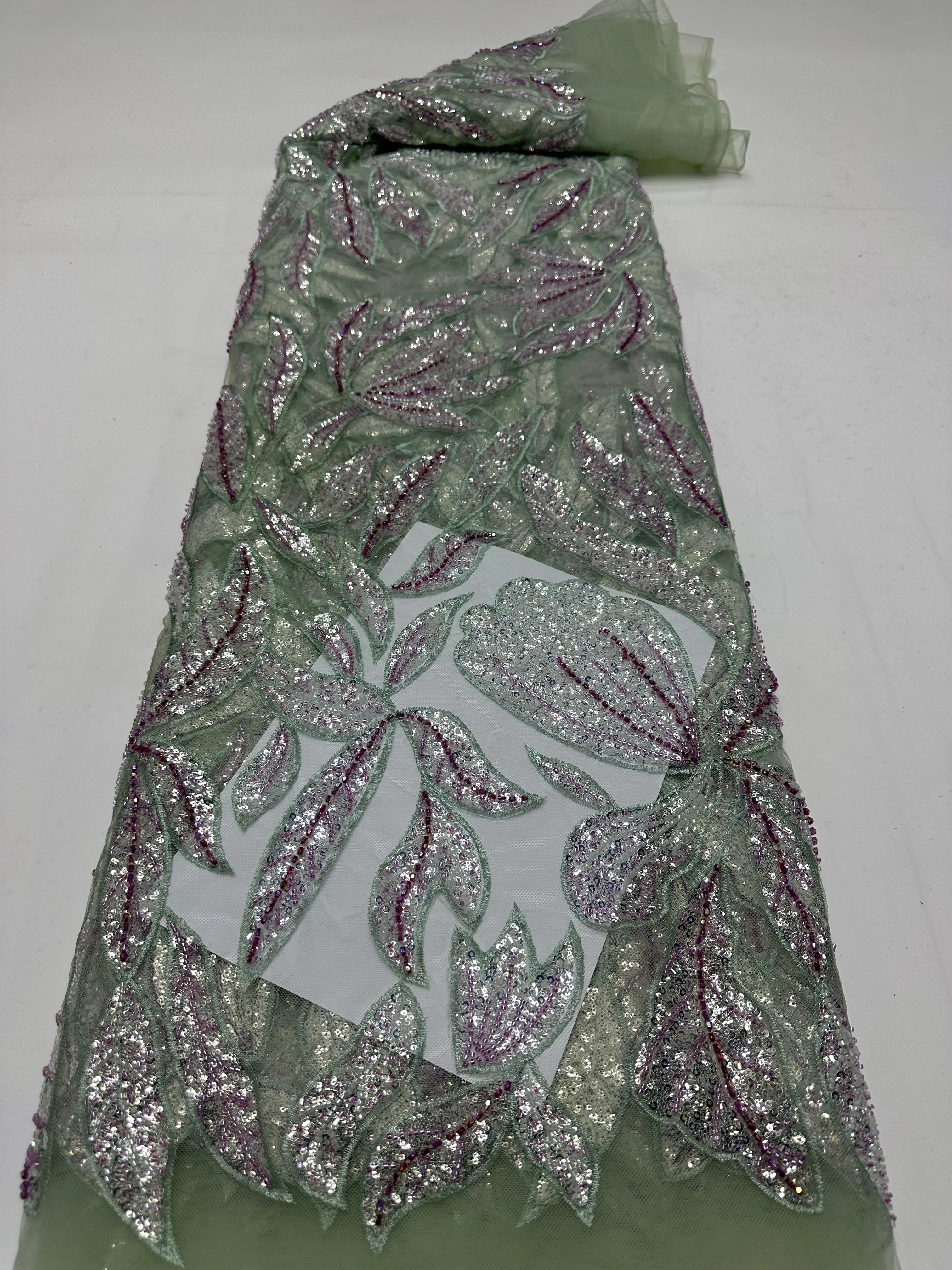 African Sequins Lace Fabric 2026 High Quality Lace Nigerian French Tulle Beaded Lace Fabrics For Sewing Wedding Party Dresses