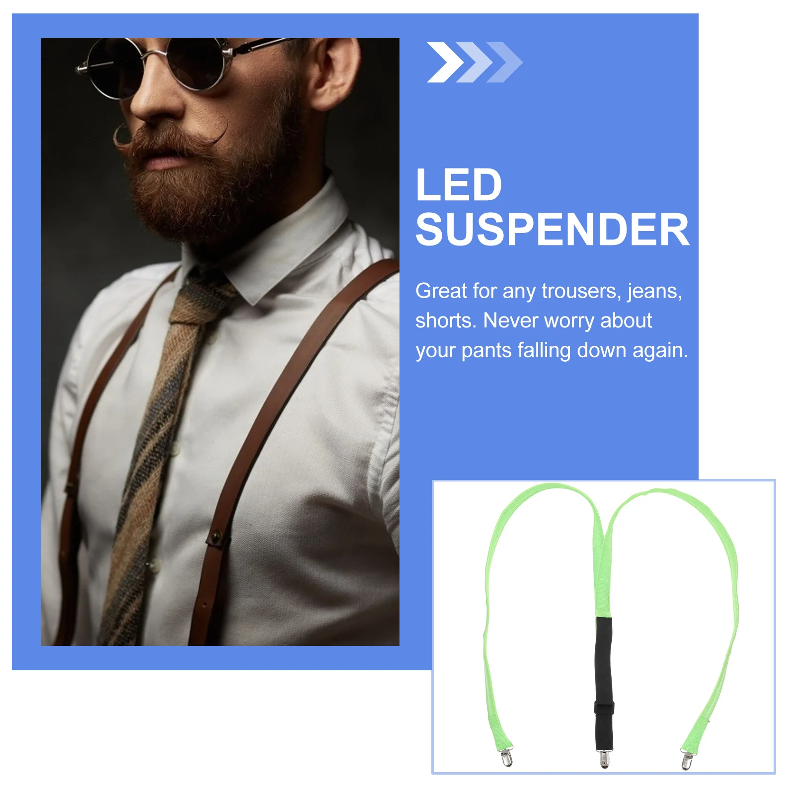LED Clip-on Suspenders Yellow Adjustable Elastic Y-Shaped Printing Glowing Tpu Braces for Festival Party