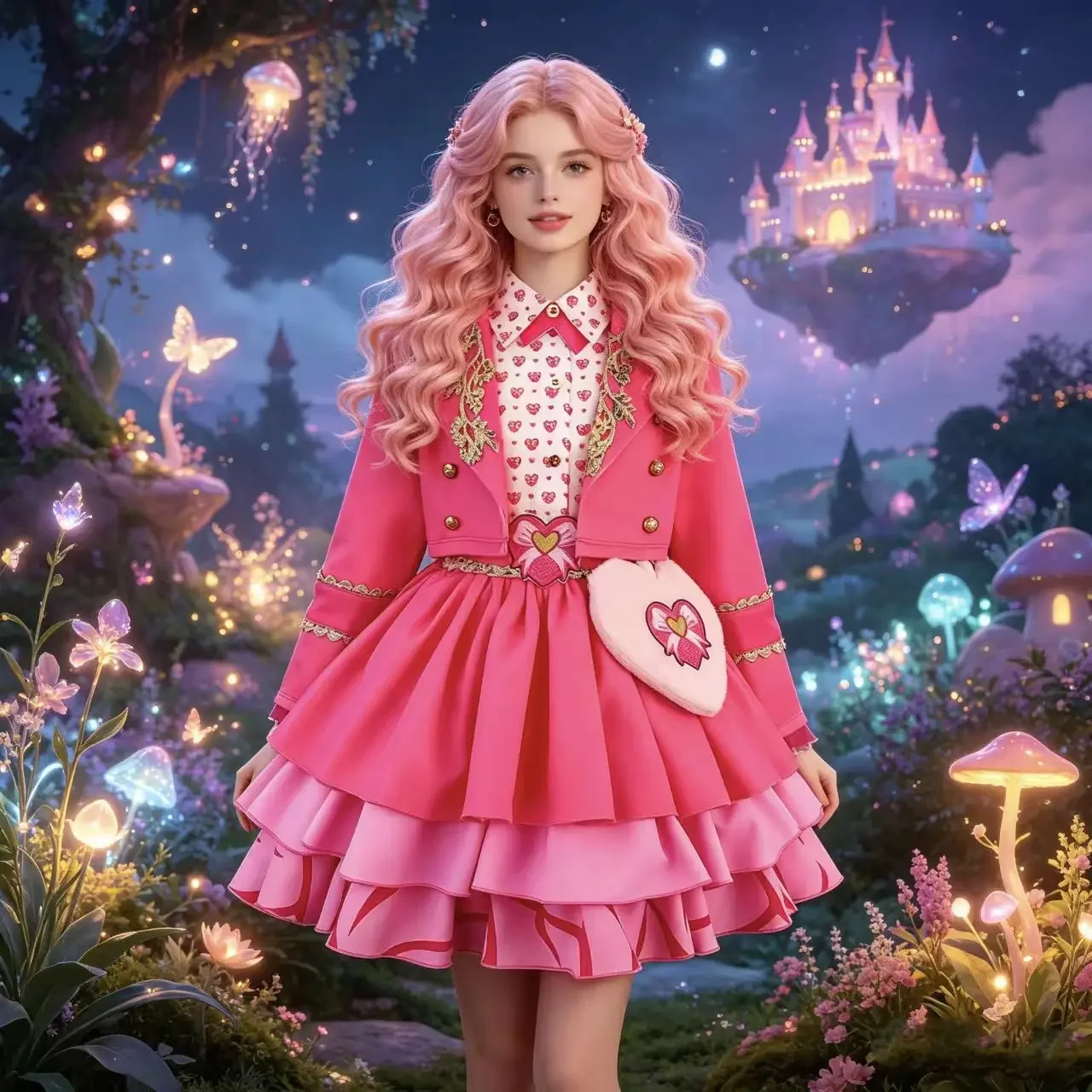 2026 Pink Heart Print Princess Dress Queen Heir  cosplay Costume Halloween Birthday Carnival Party Graduation Prom Puf