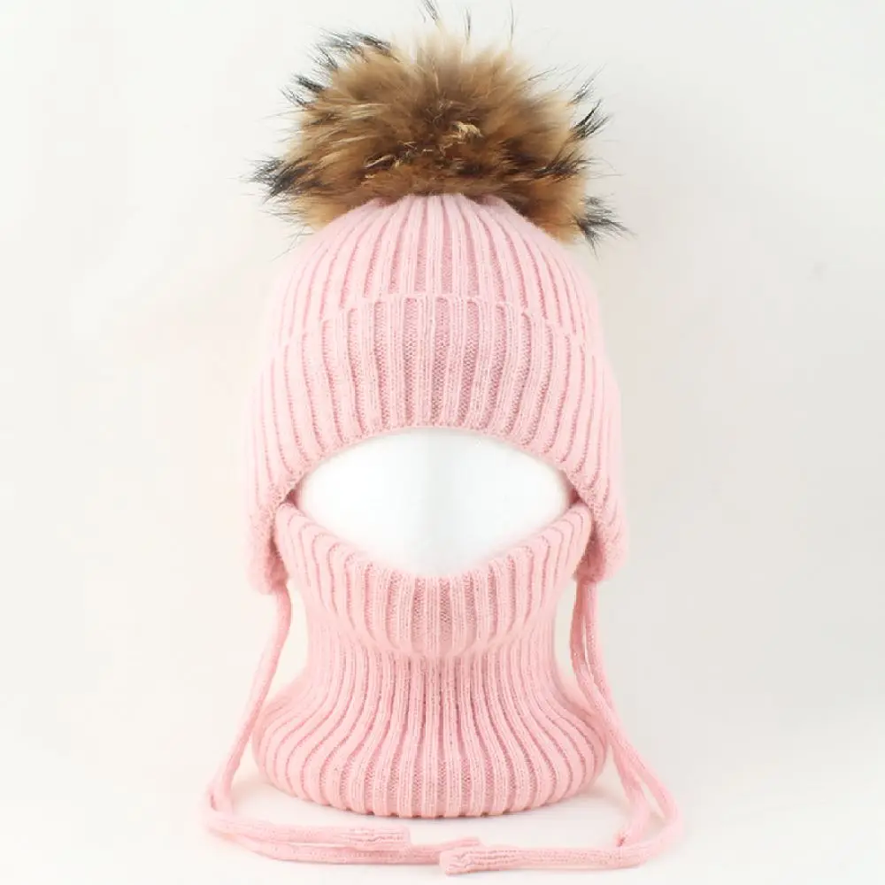 childrens-warm-knitted-beanie-scarf-set-real-pom-poms-thick-soft-plush-lined-ear-protection-outdoor-hat-for-danchaofan