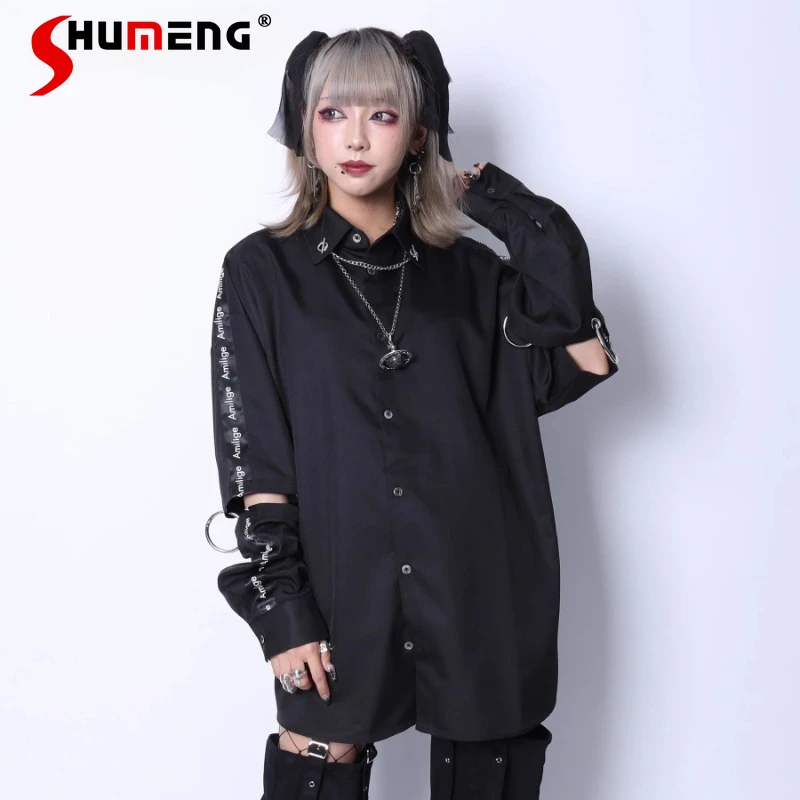 

Black Blouse Autumn Winter New 2024 Japanese Rojita Mine Series Blusas Men's And Women's Same Long Top Personalized Couple Shirt