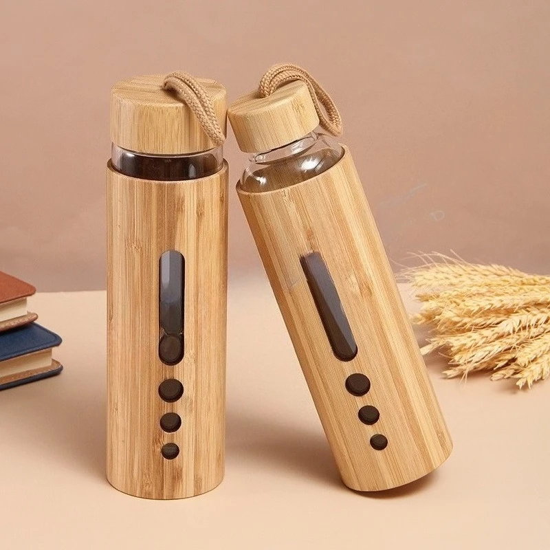 500ml Glass Water Bottle Bamboo Hot-proof Sleeve Borosilicate Glass Cup Eco-friendly Drinkware Outdoor Portable Tour Bottle Boba