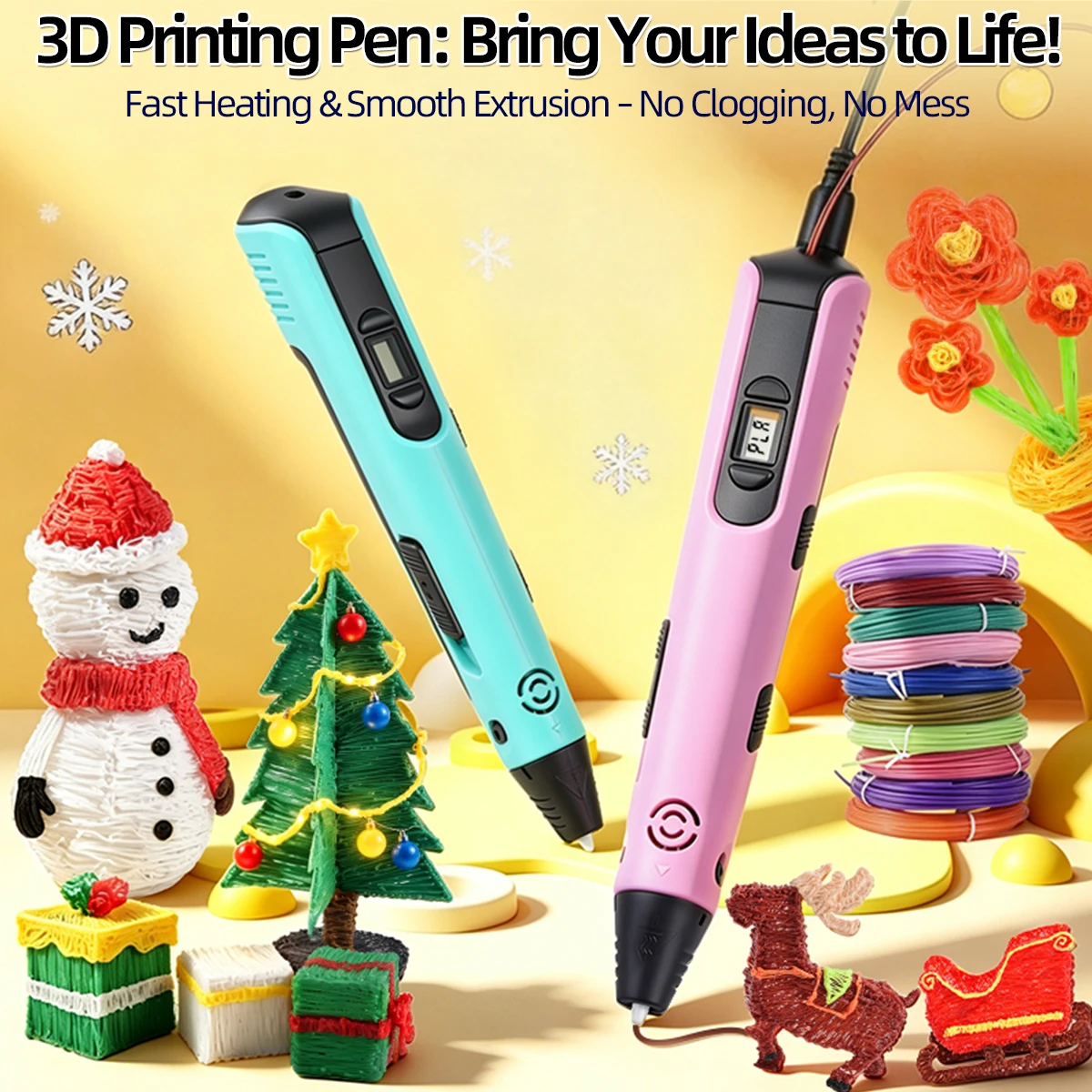 2026 New 3D Printing Pen LCD Display Screen 1.75mm ABS/PLA 0.7mm Diameter Material Kids DIY Drawing Pen Birthday Gifts Christmas