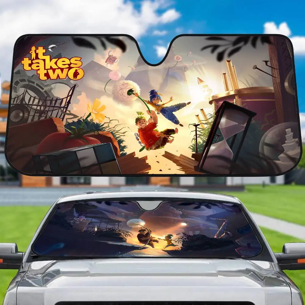 

It Takes Two Animated Game Car Sun Shades Cover Anti-UV Protection Car Window Sunshades Foldable Windshield Sunshade Accessories