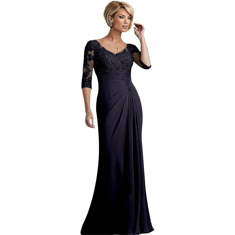 Apliques de encaje Vestidos para madre de la novia para boda 2025 Vestido de gasa con volantes para madre del novio