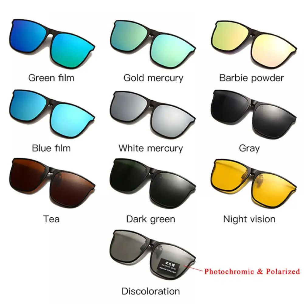 Polarized Clip On Sunglasses Men Photochromic Car Driver Goggles Night Vision Glasses Anti Glare Vintage Square Glasses