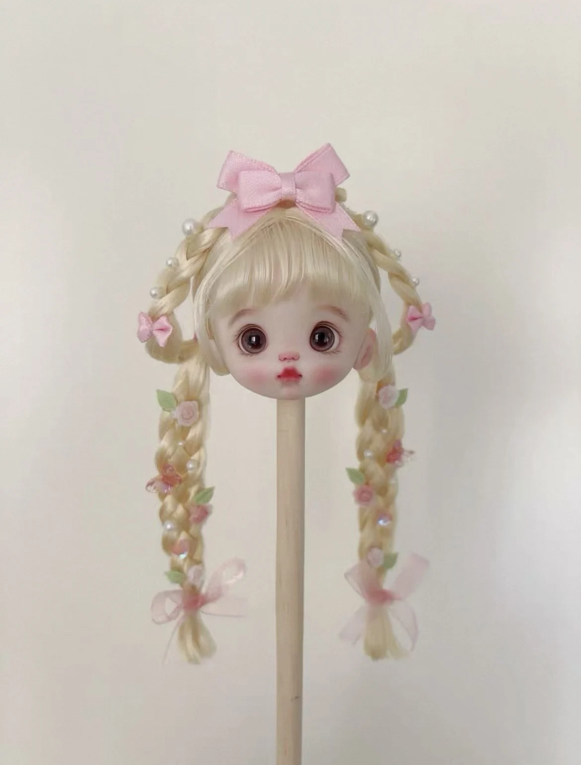 Hair for doll 14cm ob11 wig light gold color 5-6