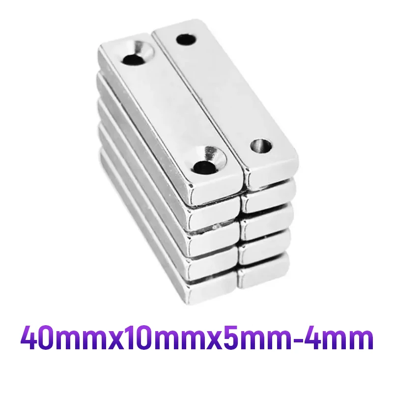 2/5/10/15/20/30pcs 40x10x5-4mm Power Magnetic 2 Hole Strong Square NdFeB Rare Earth Magnet N35 Neodymium Magnets 40*10*5-4