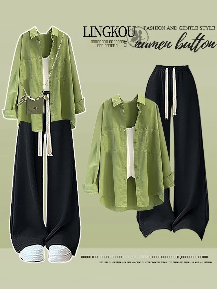 

Fall Faion Повседневный внутренний жилет с высокой талией, тонкие широкие брюки, комплект футболок, женский комплект Ele Sle Long Sve Ne