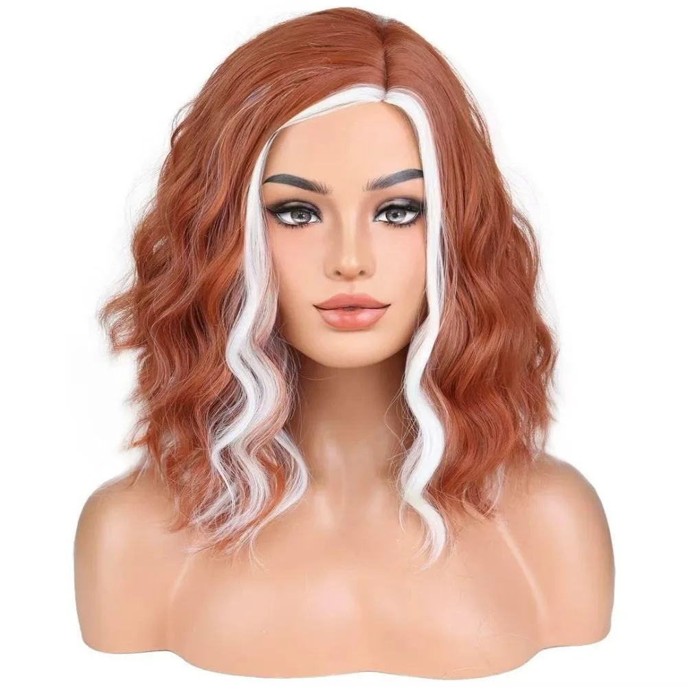 14 "mujeres niñas color corto rizado Bob ondulado púrpura Ombre rosa hasta los hombros peluca onda del cuerpo pelucas de cabello diario o Cosplay