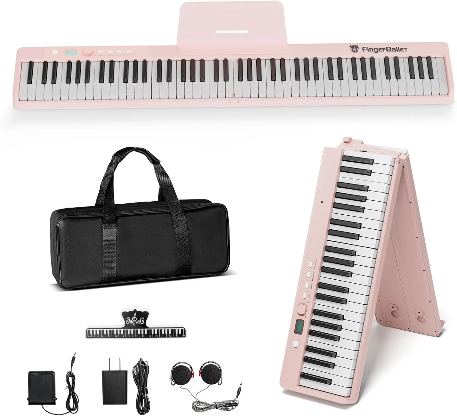 Portable Piano Keyboard, Semi-Weighted Folding Digital Piano 88 Key, Full Size, Wood Grain, Electric Piano Keyboard w/MIDI Bluet