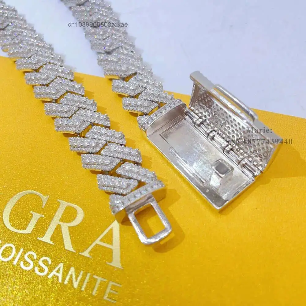Luxury 15mm Hip Hop Jewelry Cuban Link Luxury Moissanite Diamond Cuban Link Bracelet Hip Hop Necklace Pass Diamond Test.