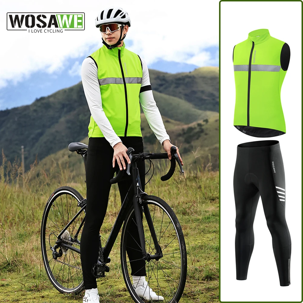 

WOSAWE Winter Thermal Fleece Cycling Clothing Men's Jersey Suit Outdoor Warm Riding Bike Clothes Men MTB Vests Long Pants Set