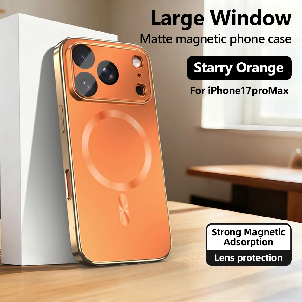 Funda de teléfono magnética con glaseado acrílico de negocios para IPhone 17 16 15 14 13 Pro Max para Protector de lente Magsafe funda delgada a prueba de golpes