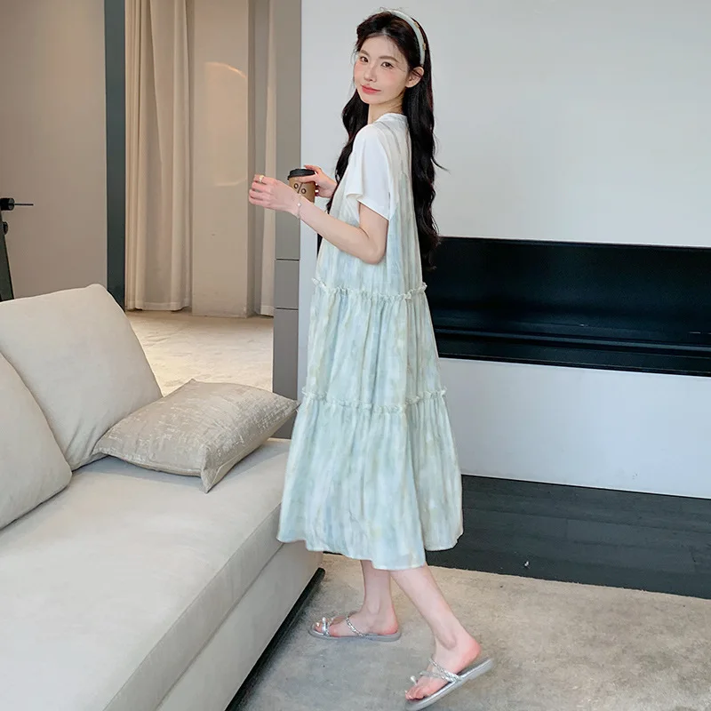 2025 Summer Pregnant Women's Clothing Korean Edition Fresh Temperament Age Reduction Vacation Two Pregnant Women's Skirts