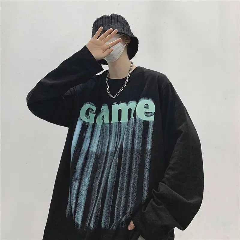 Tops Baggy T Shirts for Men White Male Clothes Printed It Winter High Brand Xl Long Sleeve Korean Autumn One Piece Streetwear A