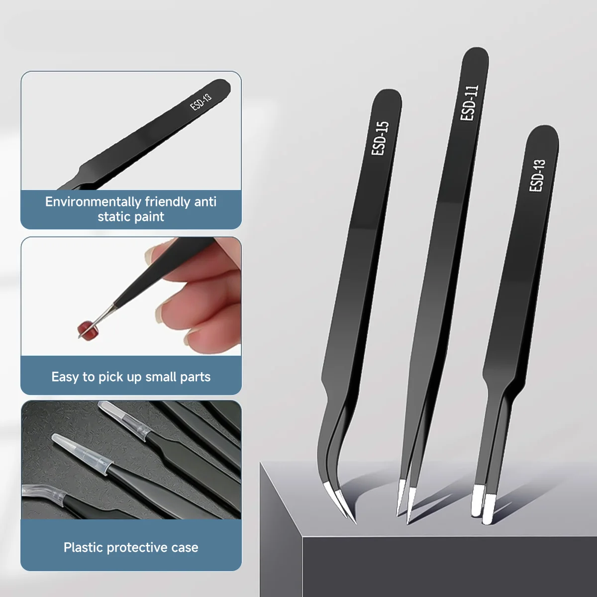 5-6pcs Precision ESD Anti-static Tweezers Set Stainless Steel Tools for Electronic Repair and Process Modeling