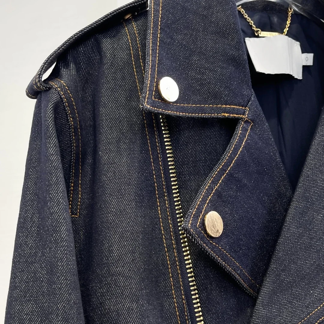 Damskie kurtki dżinsowe z długim rękawem, czarne, na wiosnę 2025