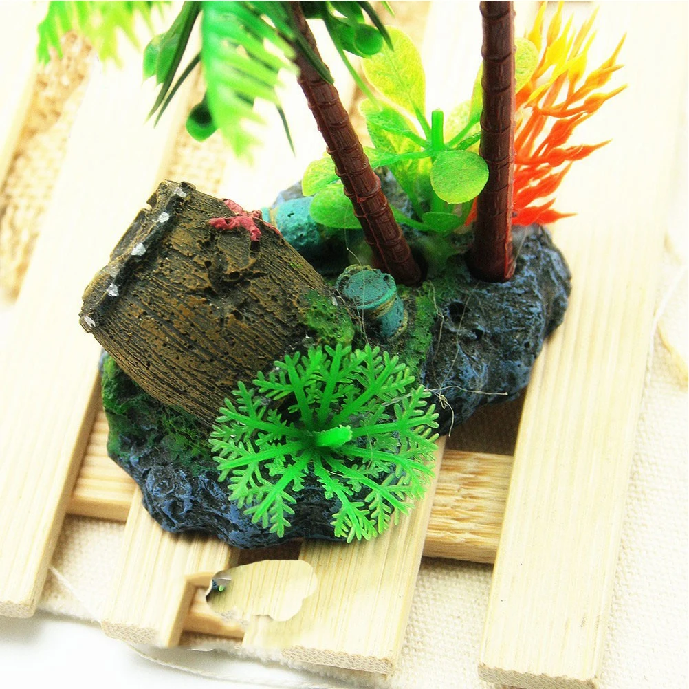 

Simulative Aquatic Plants Coconut Trees Bonsai Green Pot Aquarium Rockery Decorative Accessories Realistic Durable Easy Clean