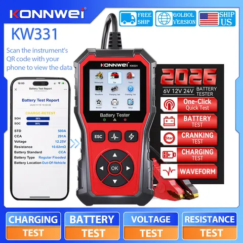 KONNWEI KW331 6V 12V 24V Car Battery Tester Automotive Battery Analyzer Charging Cranking System Diagnostic Tool
