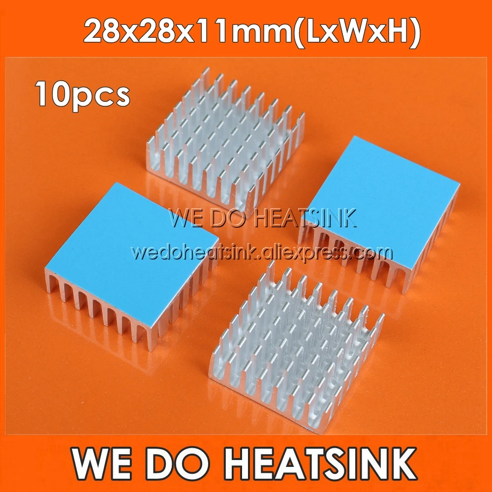 

WE DO HEATSINK 10pcs 28x28x11mm Aluminum Heatsink With Thermal Pads Radiator Cooling Cooler For IC BGA VGA QFP LCC Packages