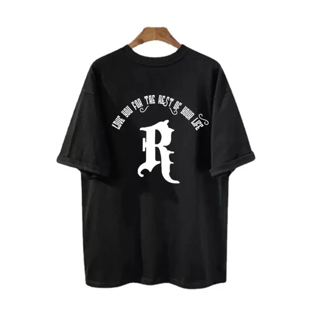 

Women's American Style Retro White Letter T-shirt Short-Sleeved Loose Fit Summer Top High Street Fashion Couple's Bottoming