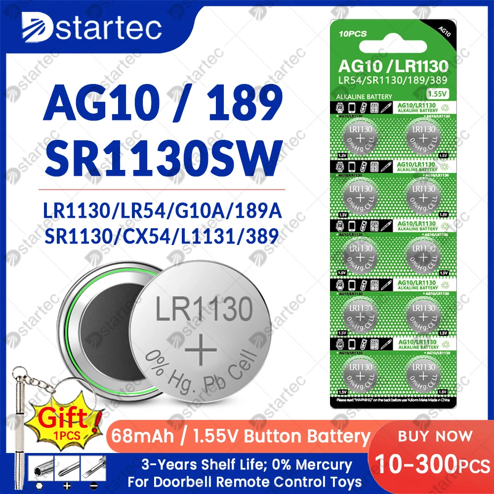 AG10 LR1130 بطارية زر قلوية 1.55 فولت 68 مللي أمبير خلية عملة للساعة الآلات الحاسبة مصباح ليد تصميم مانع للتسرب 189 LR54 389 SR1130