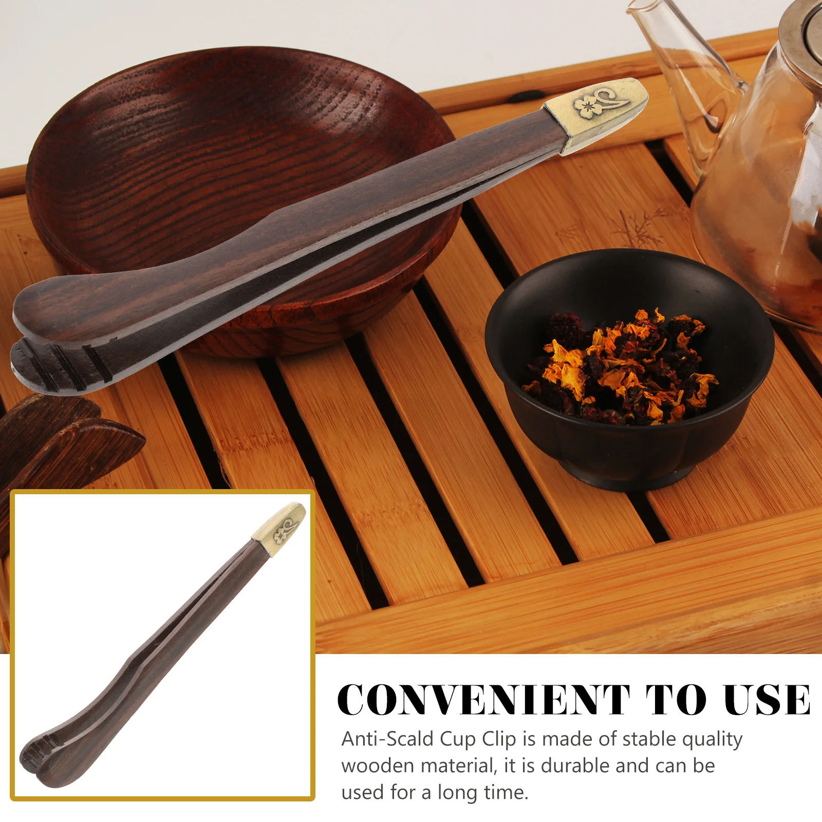 

Non-Slip Wooden Food Clamp Decorative Tea Clip Bread Clamp Anti-Scald Cup Clip for Kung Fu Tea Serving Kitchen