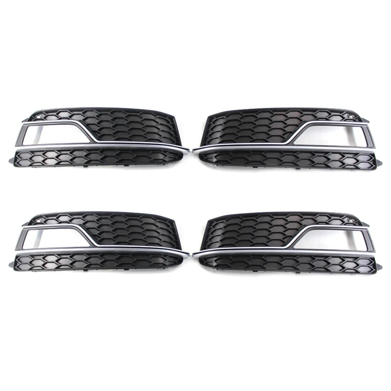 2 Pair Front Bumper Honeycomb Fog Light Lamp Grille Chrome Grill Cover Fit For  A5 Sline S5 2013-2017 8T0807681M