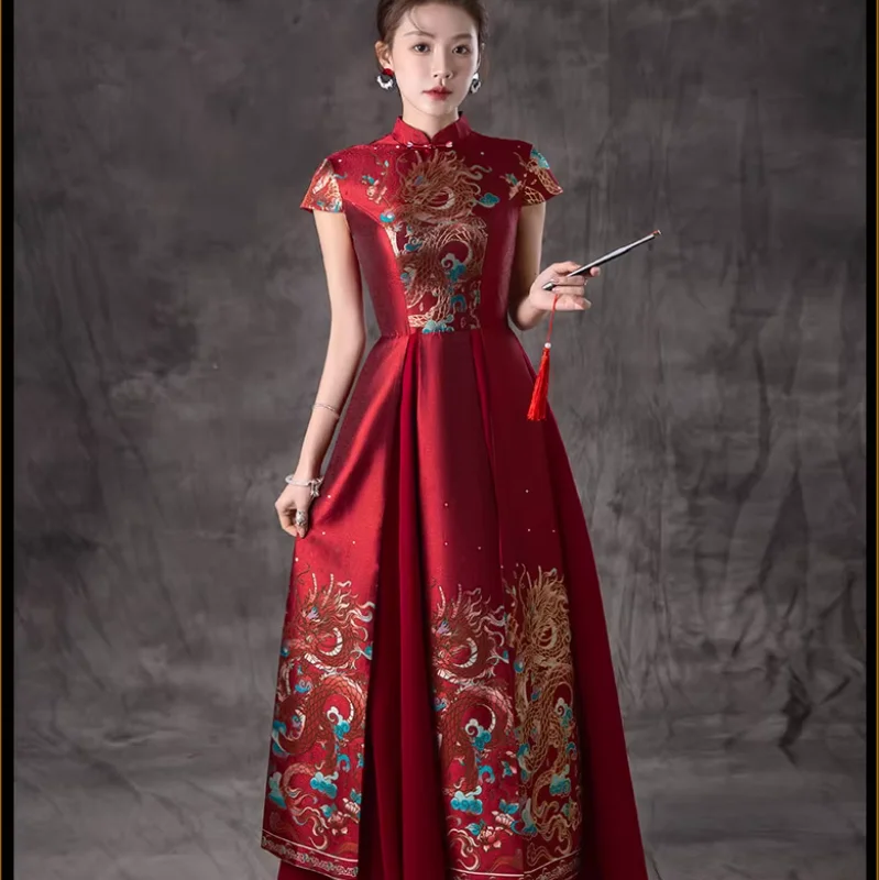

Chinese Style Red Embroidery Performance Stage Dress