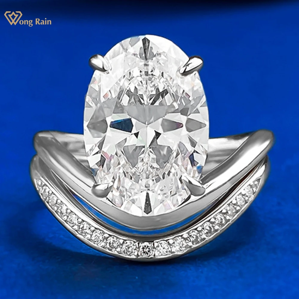 Wong Rain 925 Sterling Silver Oval Cut 9*13 MM Lab Sapphire High Carbon Diamond Gemstone Ring Sets Wedding Party Fine Jewelry