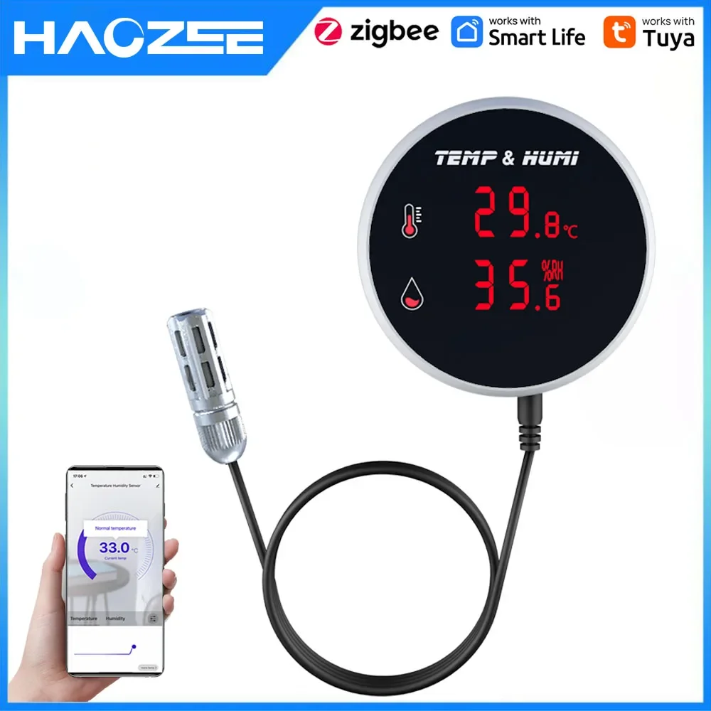 

Умный гигрометр Tuya Zigbee, термометр с внешней температурой, зарядкой через USB или перезаряжаемой батареей