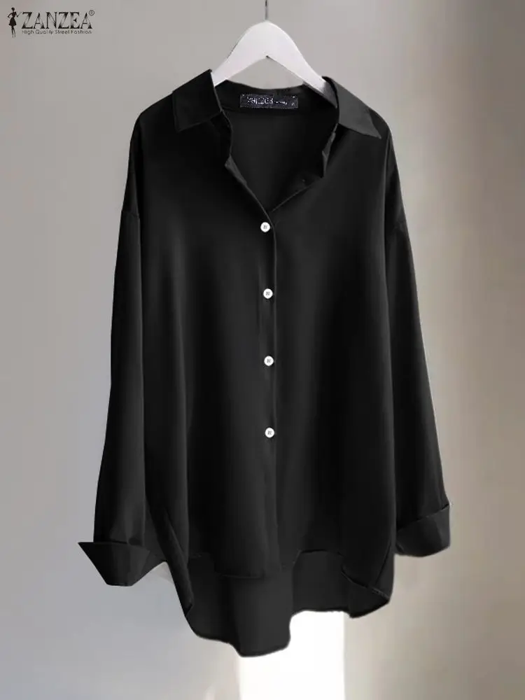 ZANZEA Women Fashion Shirts Elegant Asymmetric Hem Tops 2025 Autumn Vintage Solid Blusas Casual Loose Lapel Neck Buttons Tunics