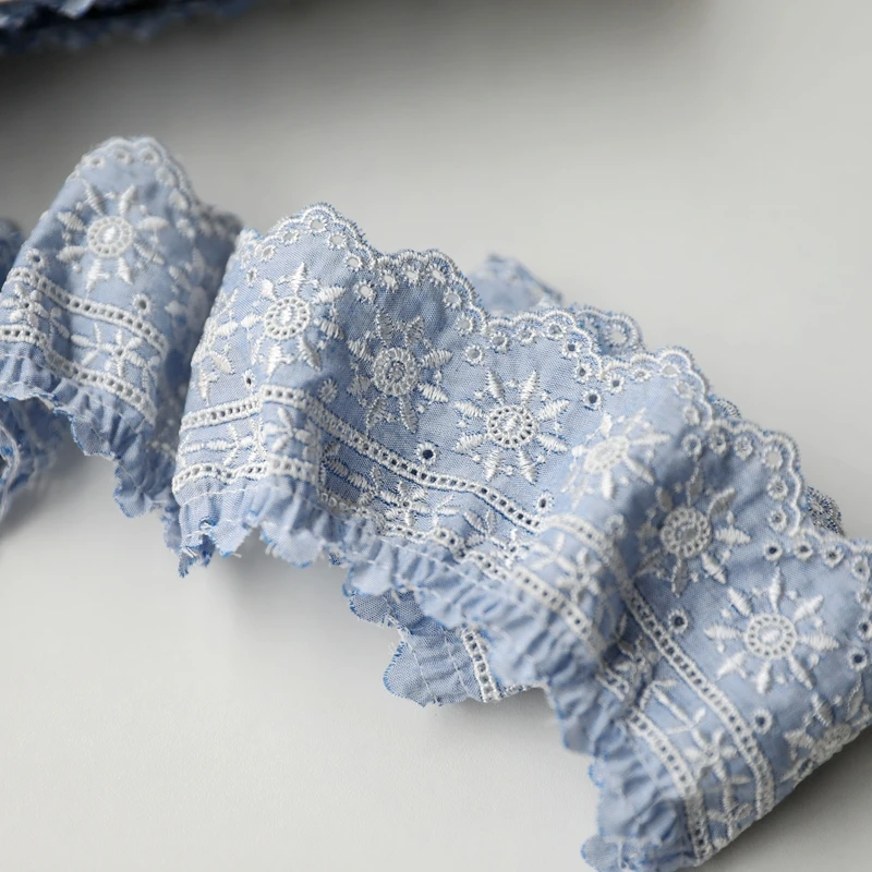 1 Meter 7CM Wide Blue Wrinkled imitation denim embroidered Lace Trim