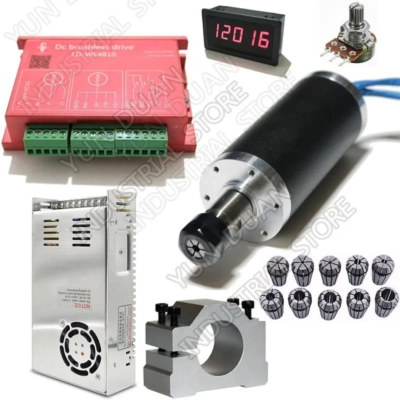 

250W 53Ncm DC24V Brushless spindle 42mm motor& driver& power supply & Speed indicator & Potentiometer & ER11 Collets Match MACH3