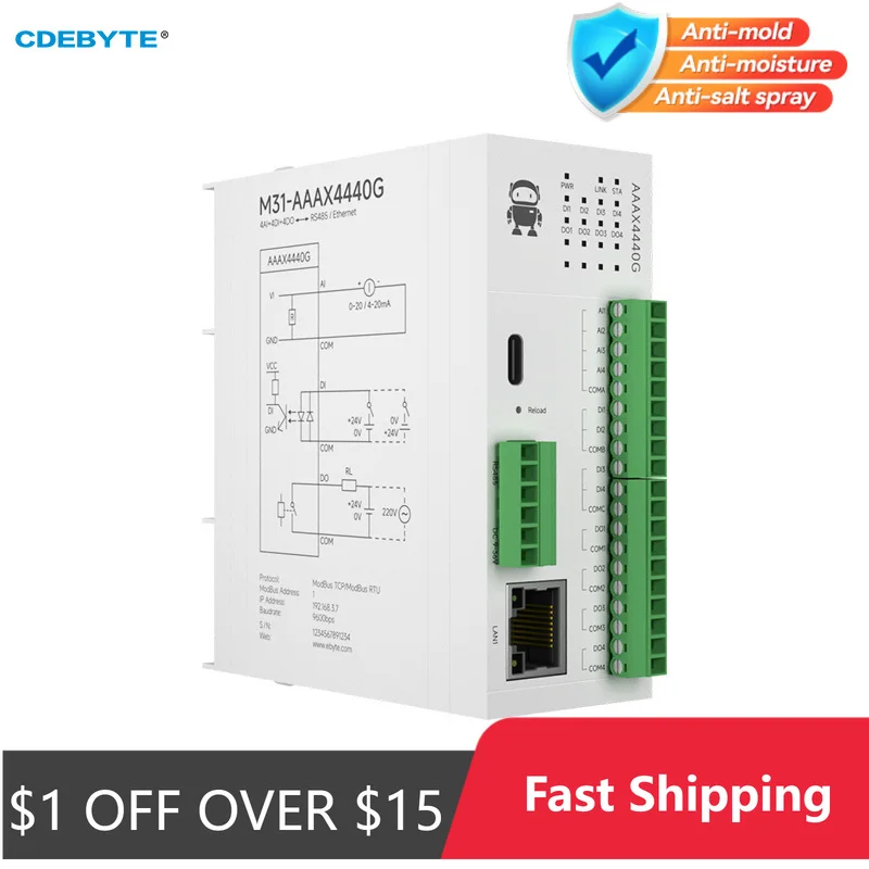 RS485 RJ45 Analog Switch Acquisition Distributed Remote IO Module Host Expansion CDEBYTE M31 Series Modbus TCP/RTU PNP NPN