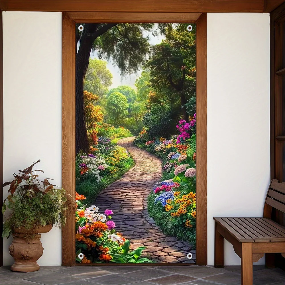 Vintage spring garden view door covers, perfect for indoor and outdoor decor, are ideal for bedrooms and parties