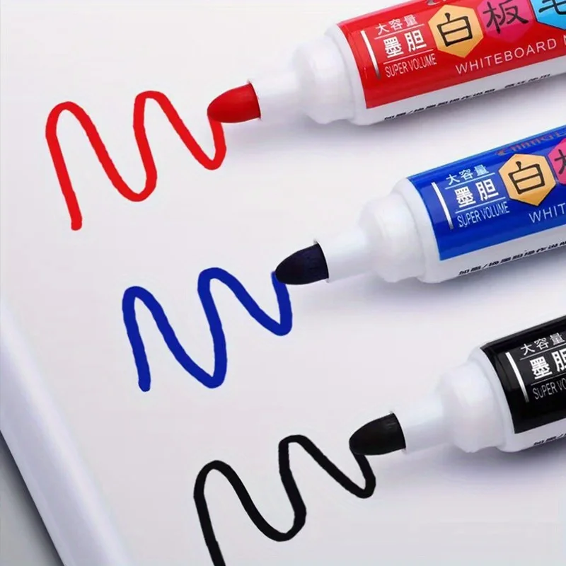 1 علامة + 1 زجاجة حبر، علامة سبورة بيضاء ذات سعة عالية قابلة لإعادة الملء باللون الأسود/الأزرق/الأحمر مع طرف عريض قابل للمسح