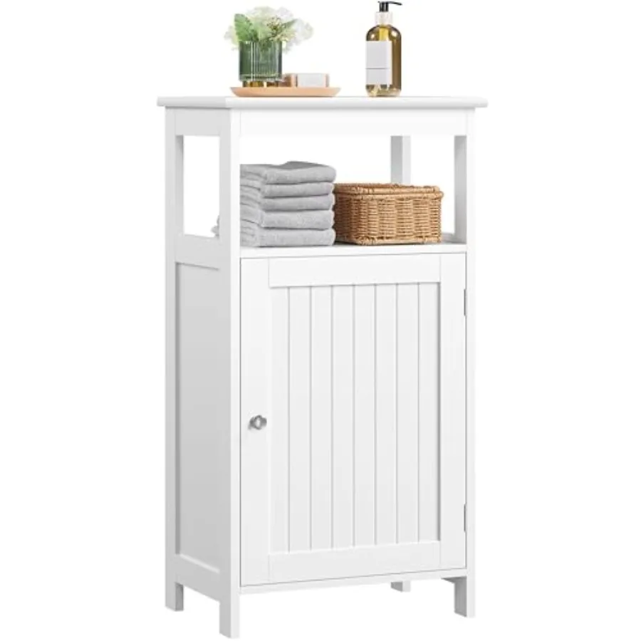 

Single Door Floor Cabinet Bathroom Free Standing Storage Organizer with Adjustable Shelf Narrow Side Cabinet for Living Room Wh
