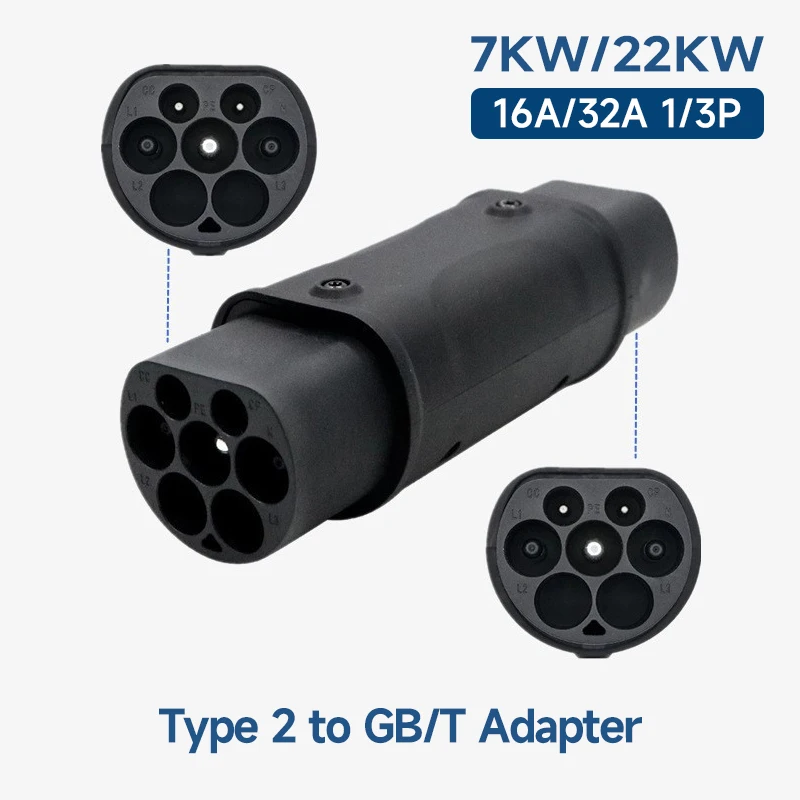 Type2 to GB/T Adapter 32A 22KW 3Phase IEC 62196-2 EV Charger Converter 32A 7KW 1Phase Type2 to Type1 SAE J1772 Connector Socket