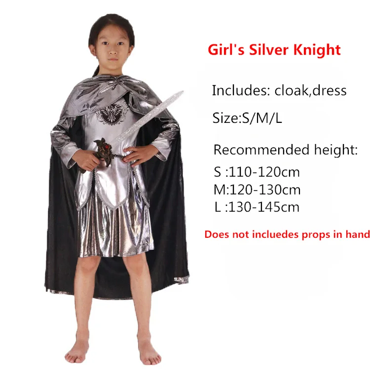 Kigurumi Kinder Silber Mittelalter Krieger Ritter Kostüm Karneval Halloween Party Maskerade Rollenspiel Kleidung Set für Kinder