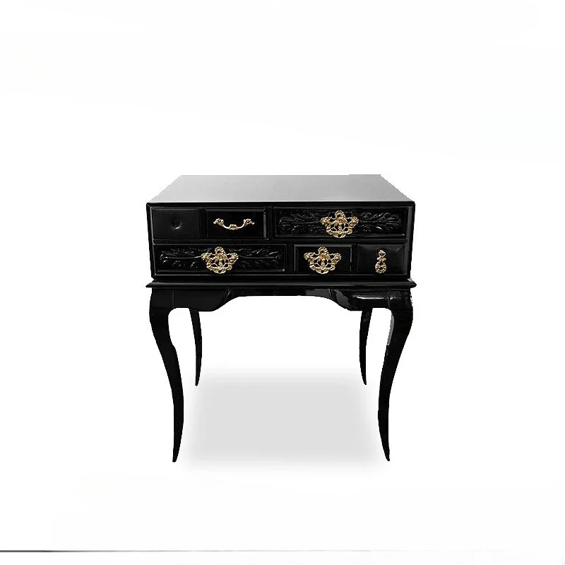 Light luxury solid wood carved bedside tables, villa bedrooms, designer models, premium storage cabinets